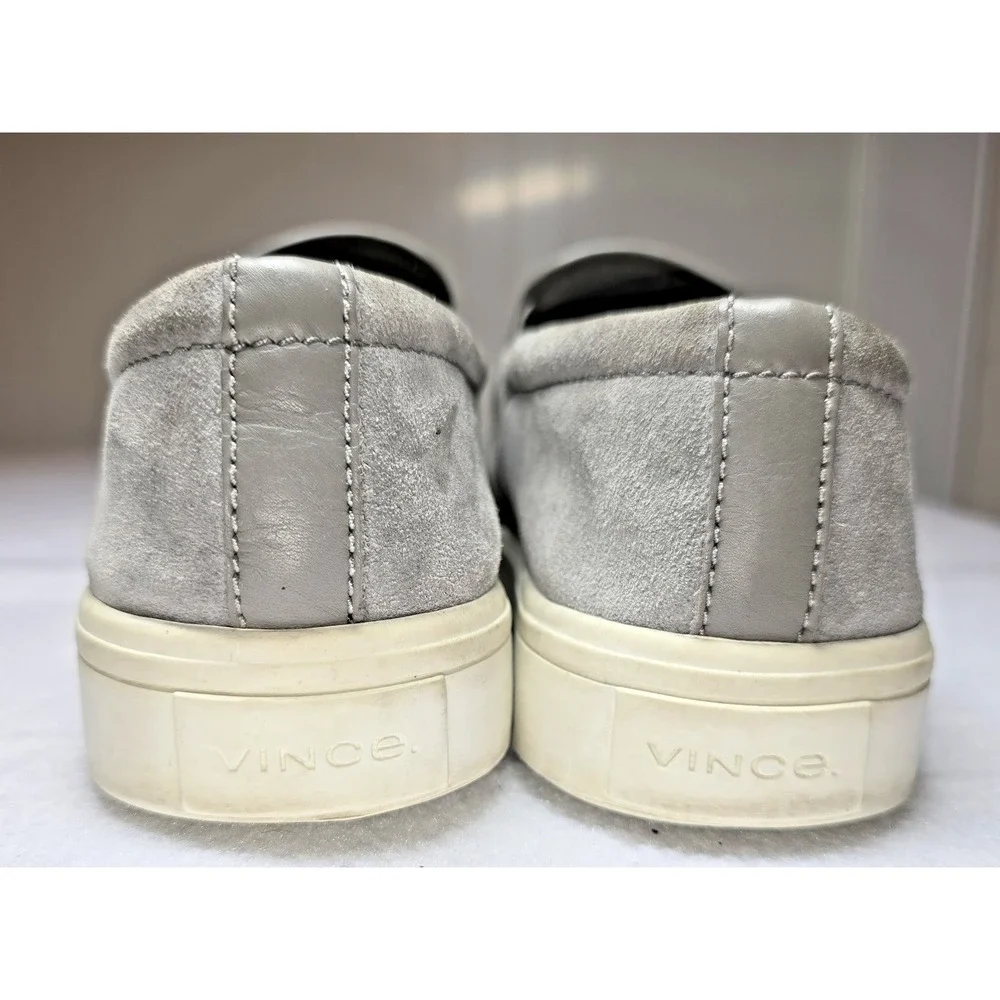 Vince Knit Leather Sneakers Gray Slip-On Shoes Textured Casual Preppy Womens 7.5